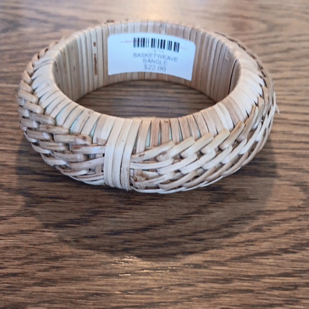Tan Woven Rattan Bracelet with Intricate Design